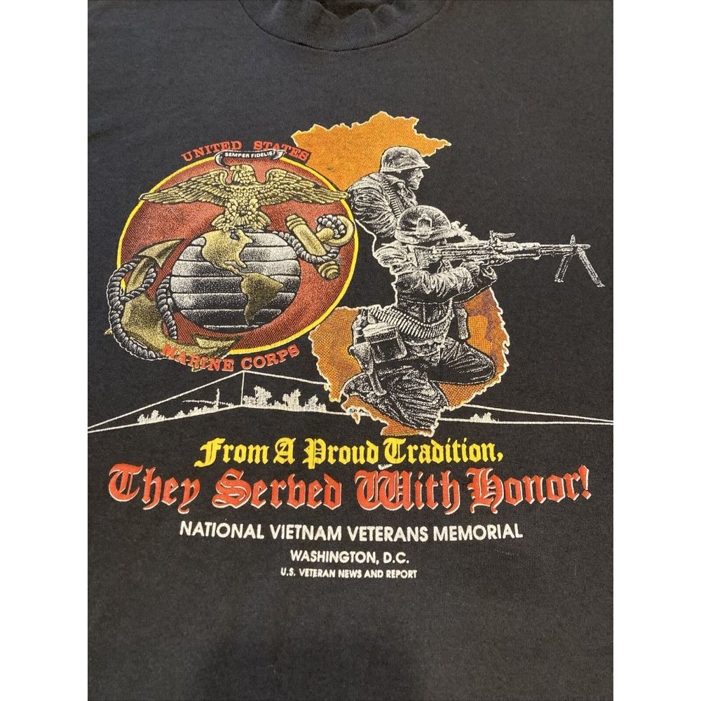 Vtg 80s Veterans Military T Shirt Vietnam War USA Sz L Marine Owned Solider Rare